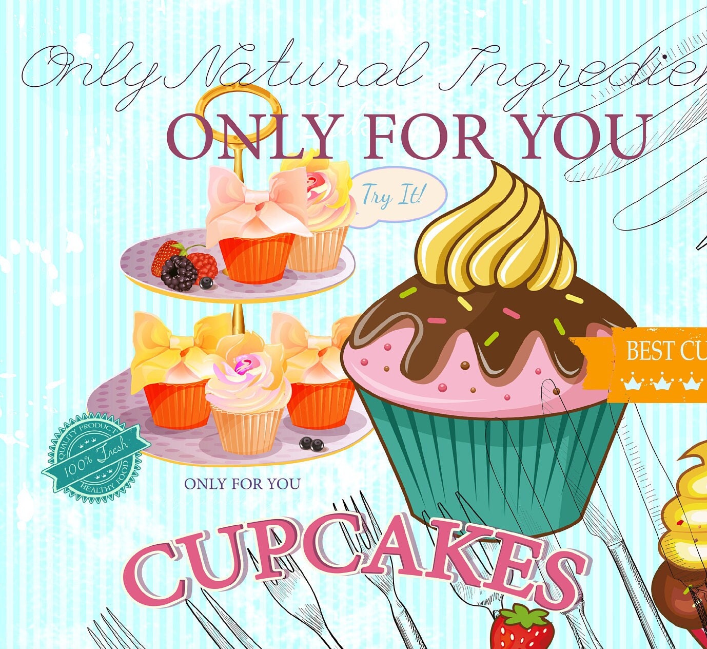 Large Decoupage Paper - Decoupage Art - Rice Paper for Decoupage - Vintage Decoupage - Cupcakes Sweet