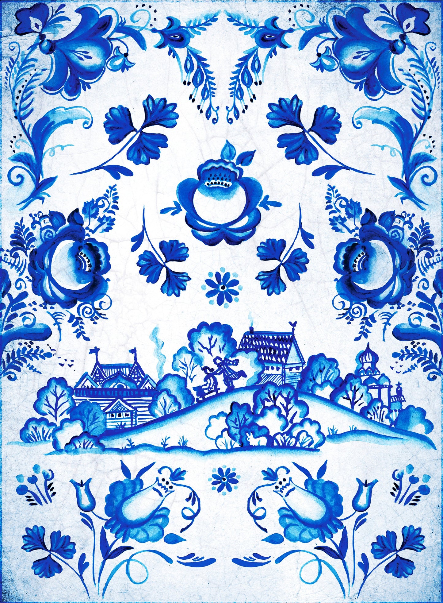 Blue Floral Rice Paper for Decoupage – Vintage Art