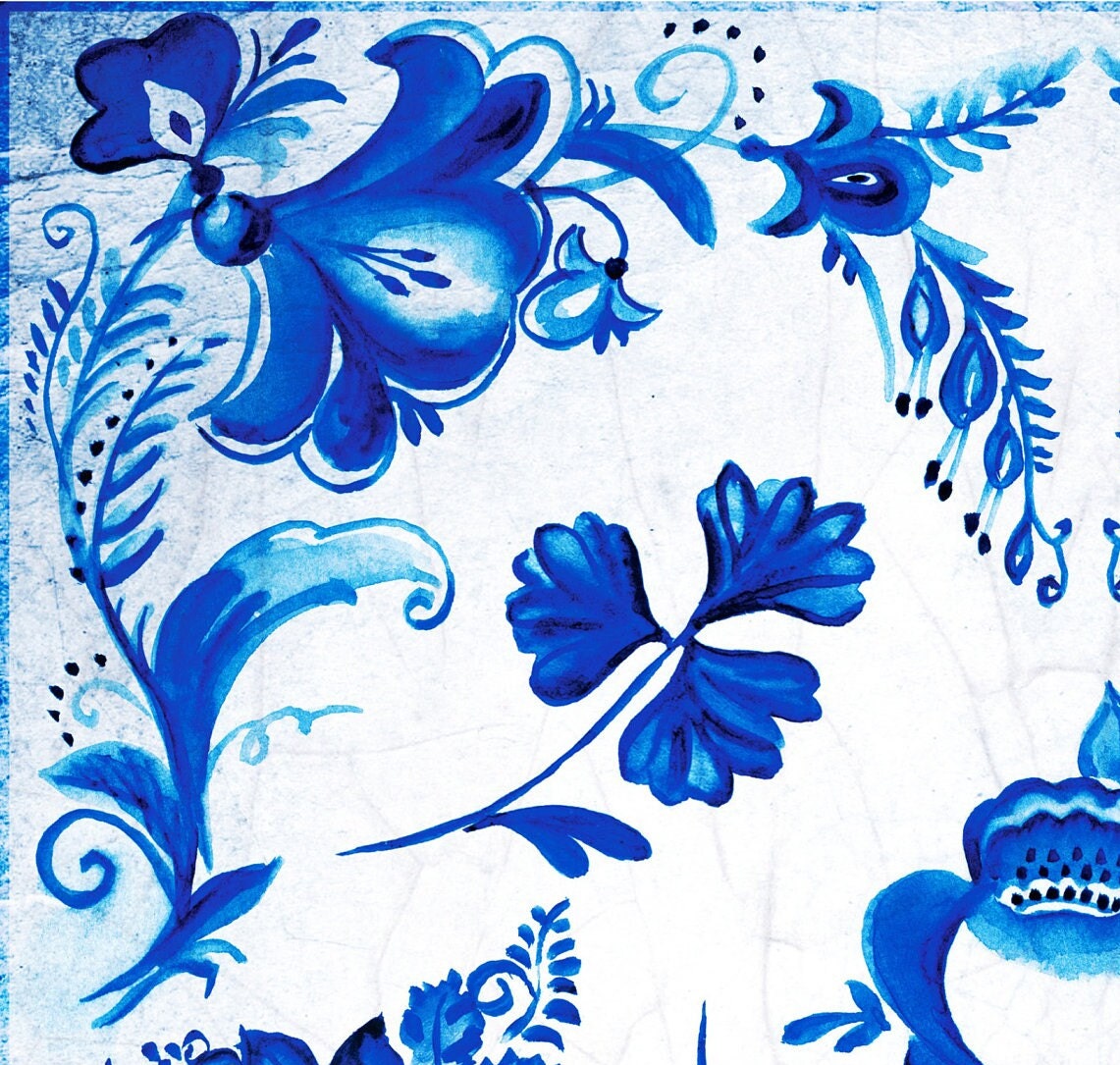 Blue Floral Rice Paper for Decoupage – Vintage Art