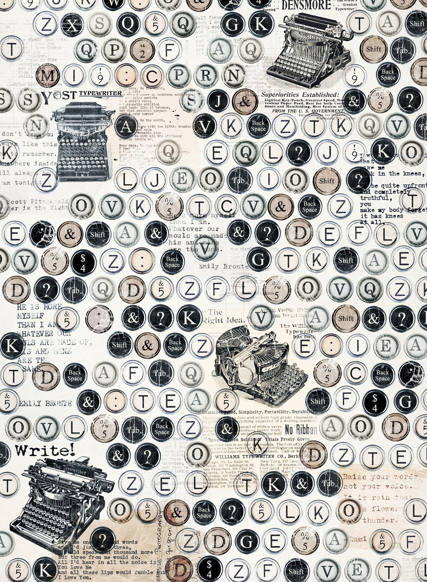 Large Decoupage Paper - Decoupage Art - Rice Paper for Decoupage - Vintage Decoupage - Typewriter