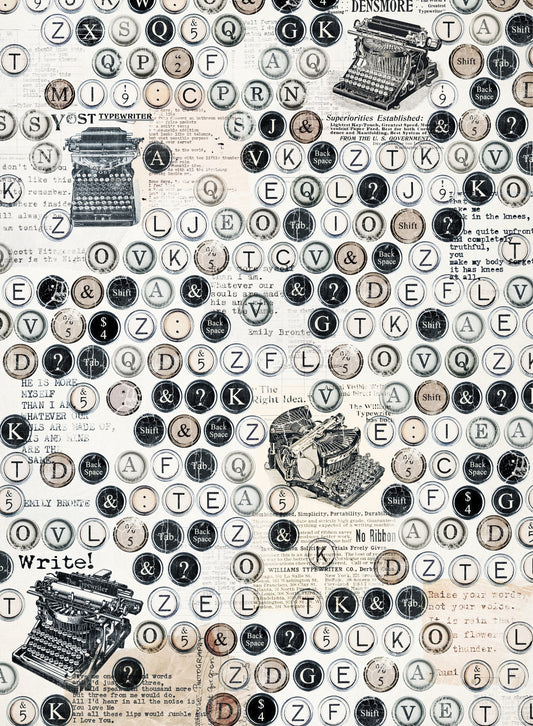Large Decoupage Paper - Decoupage Art - Rice Paper for Decoupage - Vintage Decoupage - Typewriter
