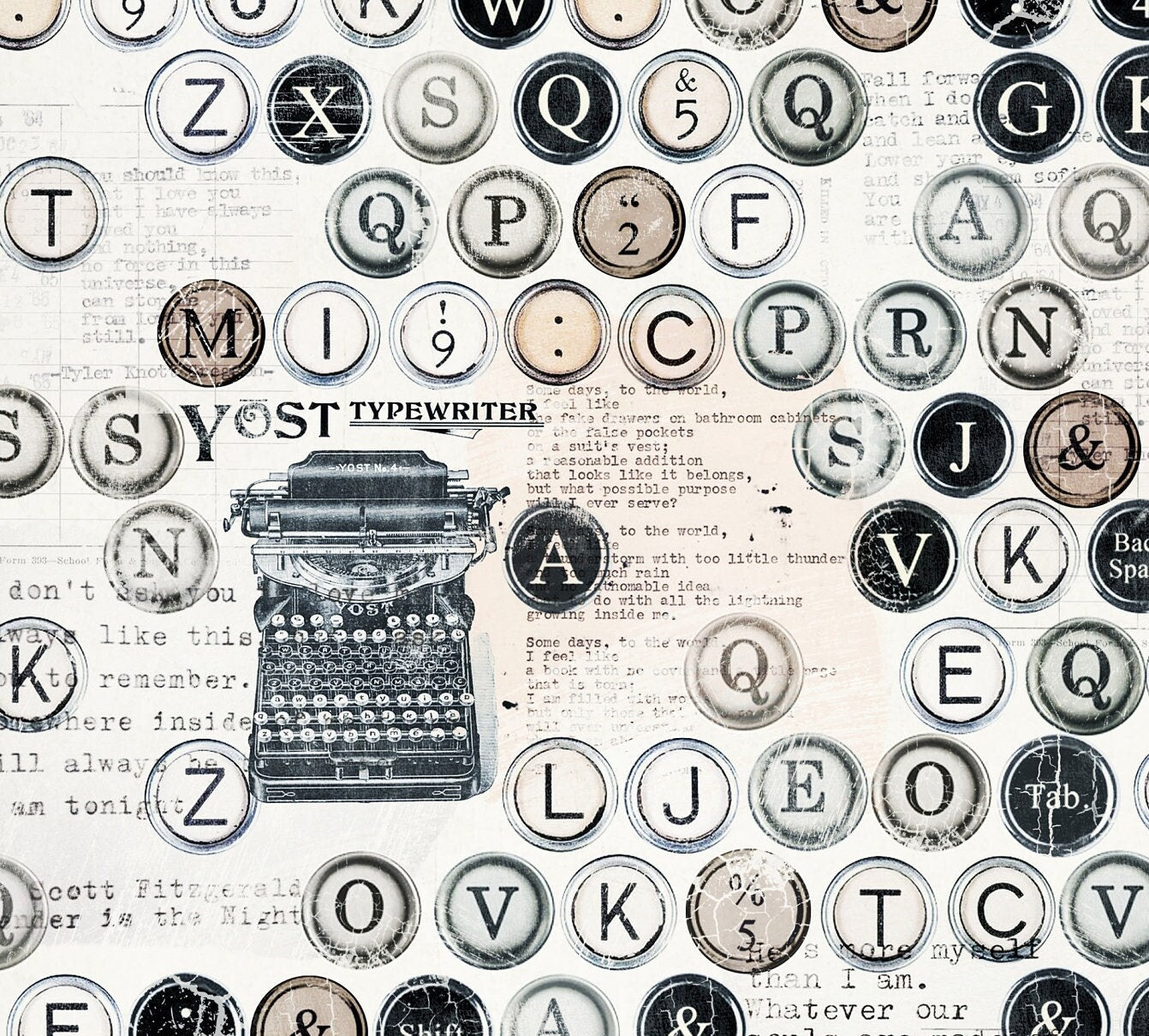 Large Decoupage Paper - Decoupage Art - Rice Paper for Decoupage - Vintage Decoupage - Typewriter