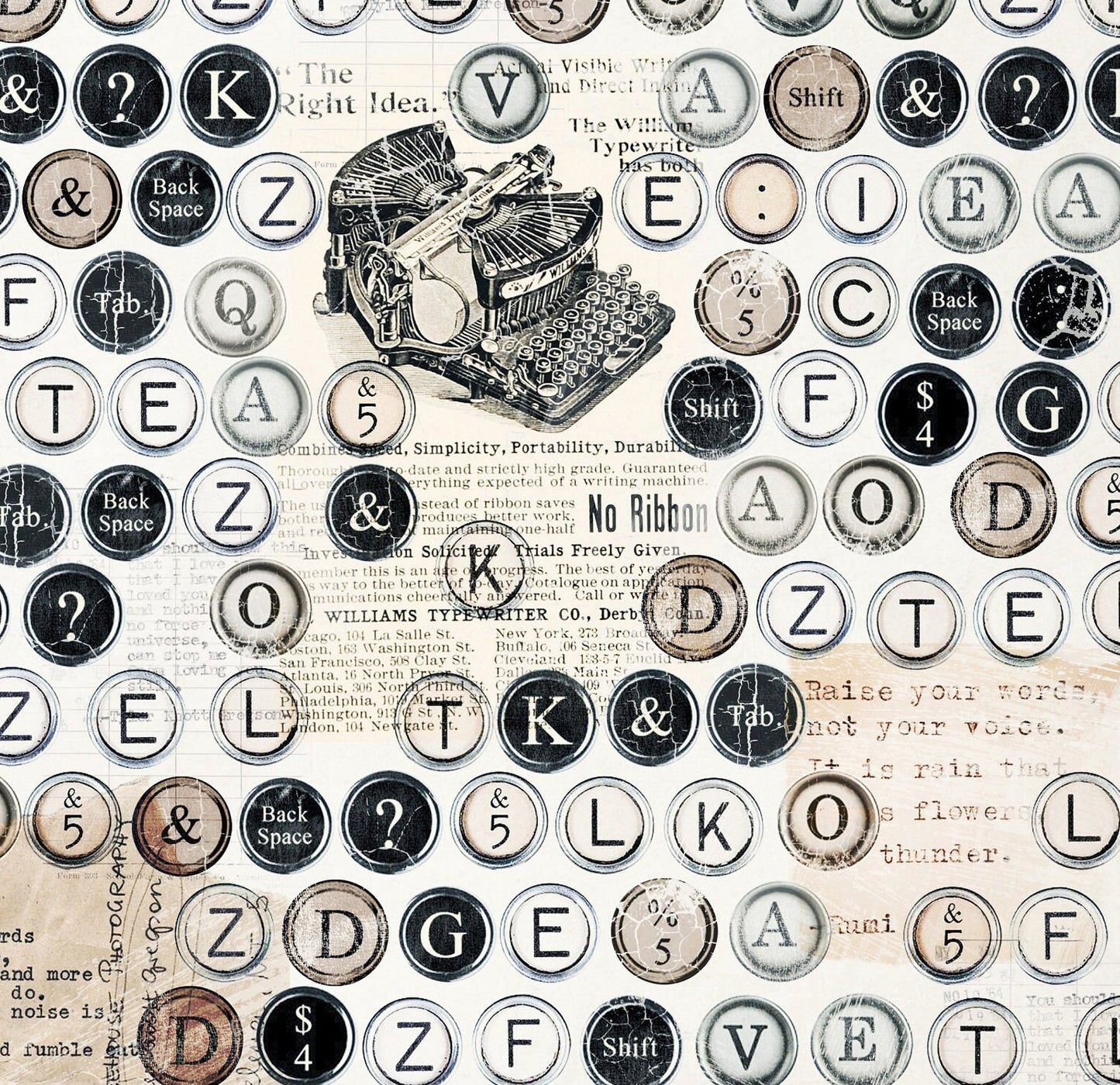 Large Decoupage Paper - Decoupage Art - Rice Paper for Decoupage - Vintage Decoupage - Typewriter