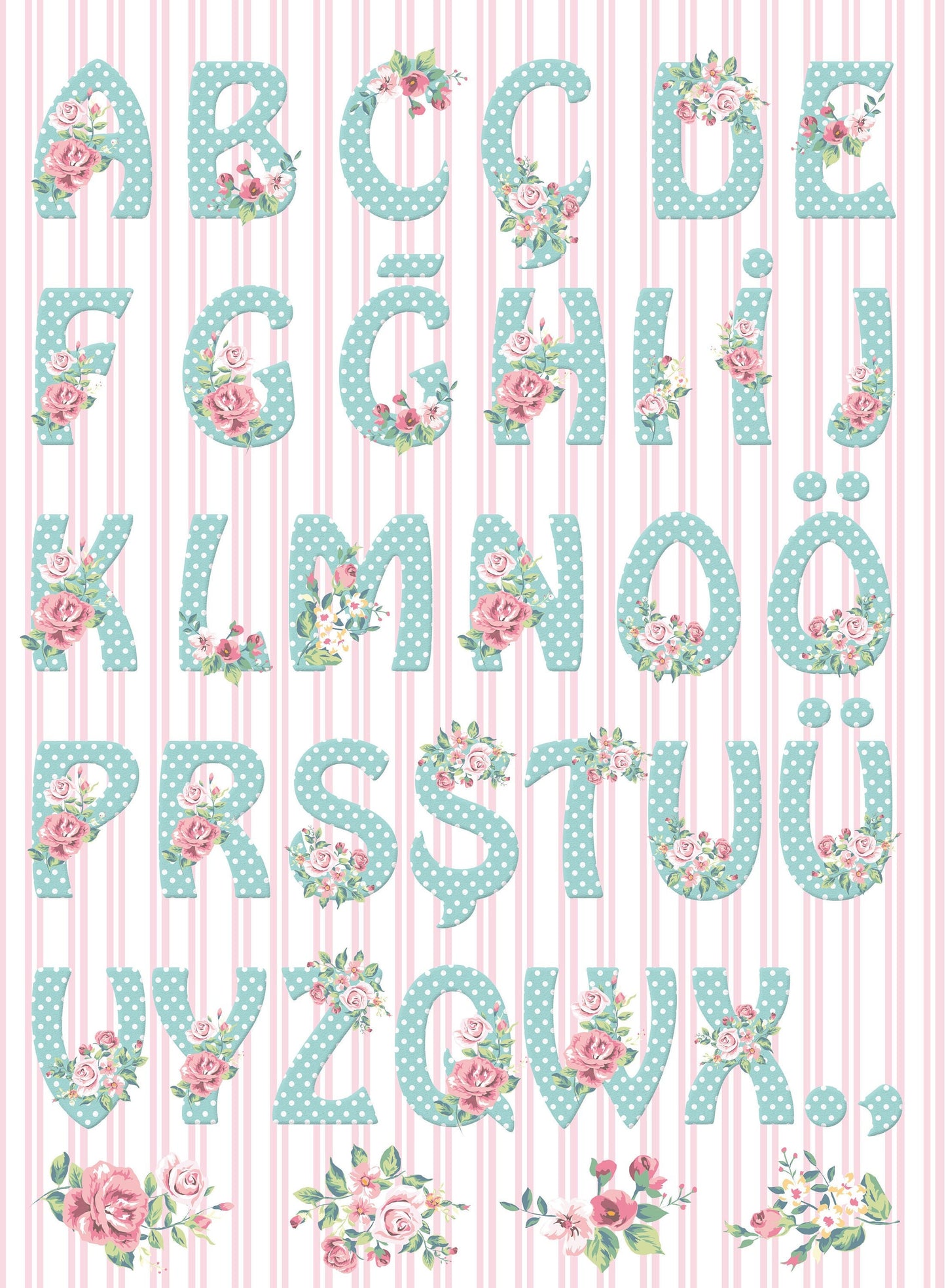 Large Decoupage Paper - Decoupage Art - Rice Paper for Decoupage - Vintage Decoupage - Floral Alphabet