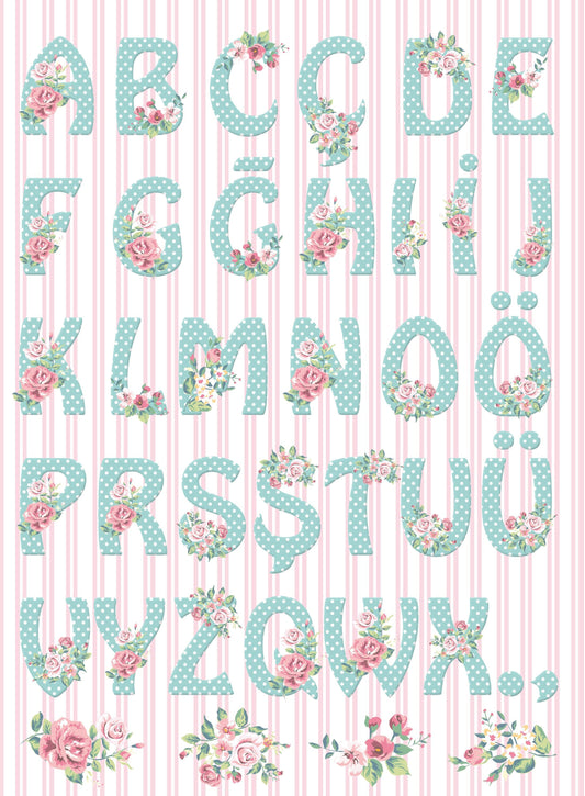 Large Decoupage Paper - Decoupage Art - Rice Paper for Decoupage - Vintage Decoupage - Floral Alphabet