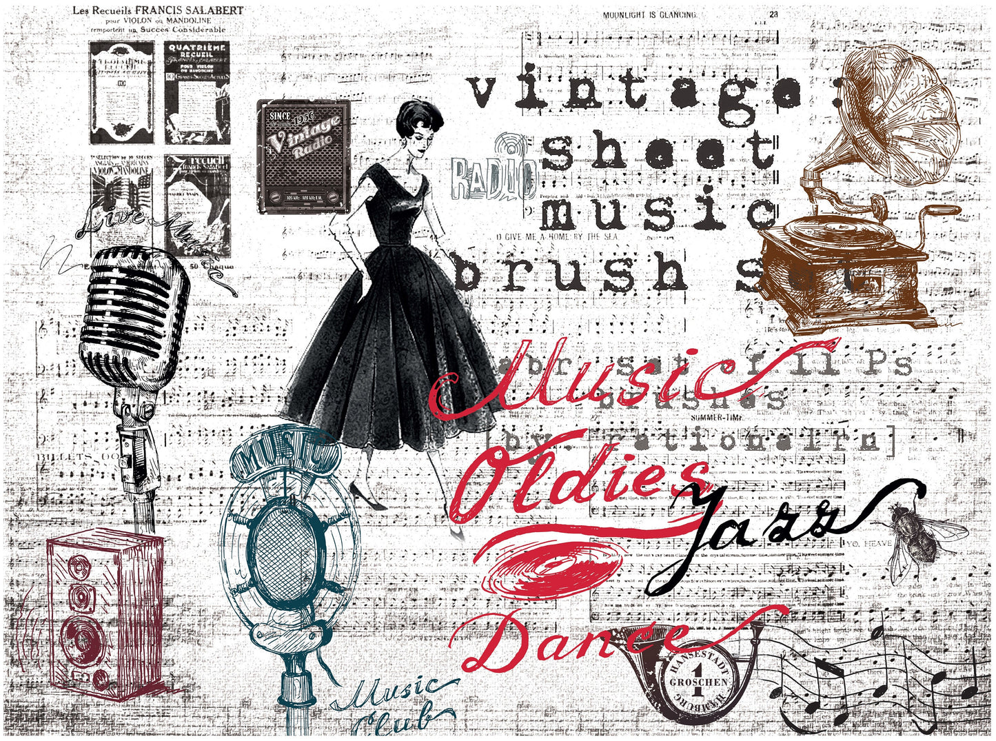 Large Decoupage Paper - Decoupage Art - Rice Paper for Decoupage - Vintage Decoupage - Music