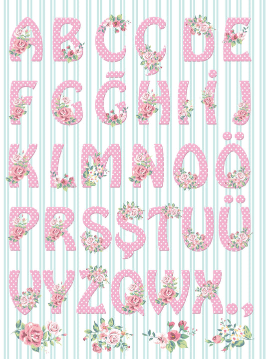 Large Decoupage Paper - Decoupage Art - Rice Paper for Decoupage - Vintage Decoupage - Floral Alphabet