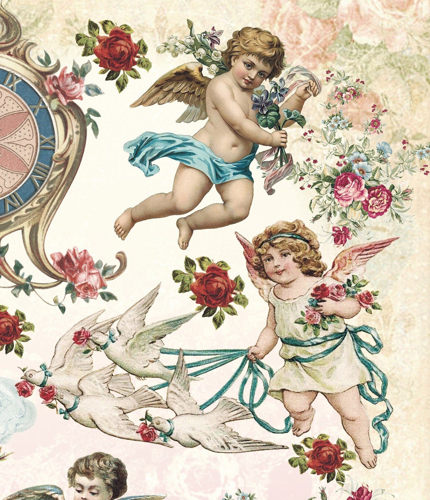 Large Decoupage Paper - Decoupage Art - Rice Paper for Decoupage - Vintage Decoupage - Baby Angels