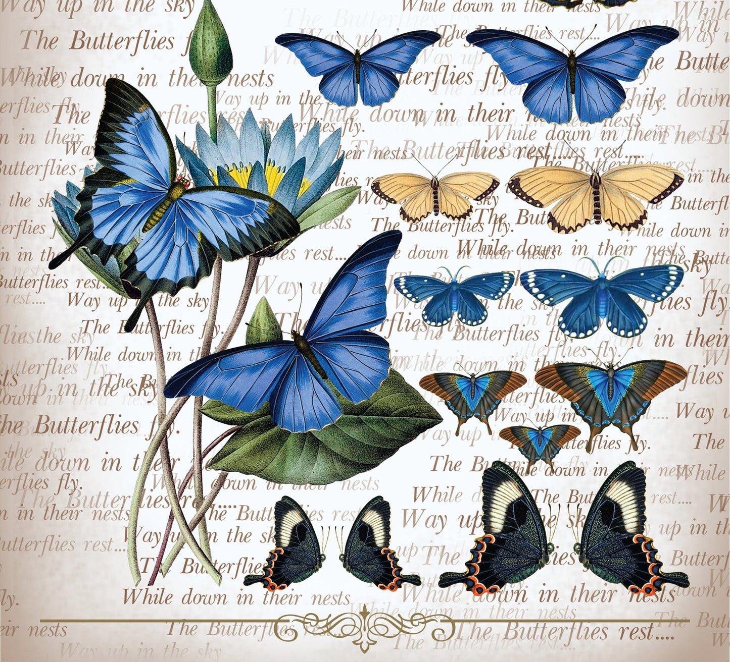Large Decoupage Paper - Decoupage Art - Rice Paper for Decoupage - Vintage Decoupage - Butterfly