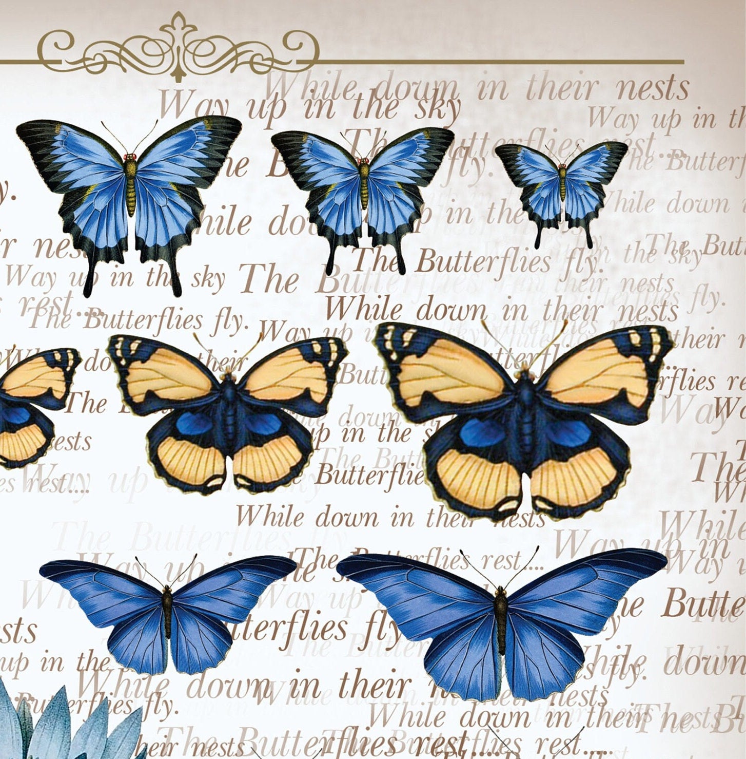 Large Decoupage Paper - Decoupage Art - Rice Paper for Decoupage - Vintage Decoupage - Butterfly