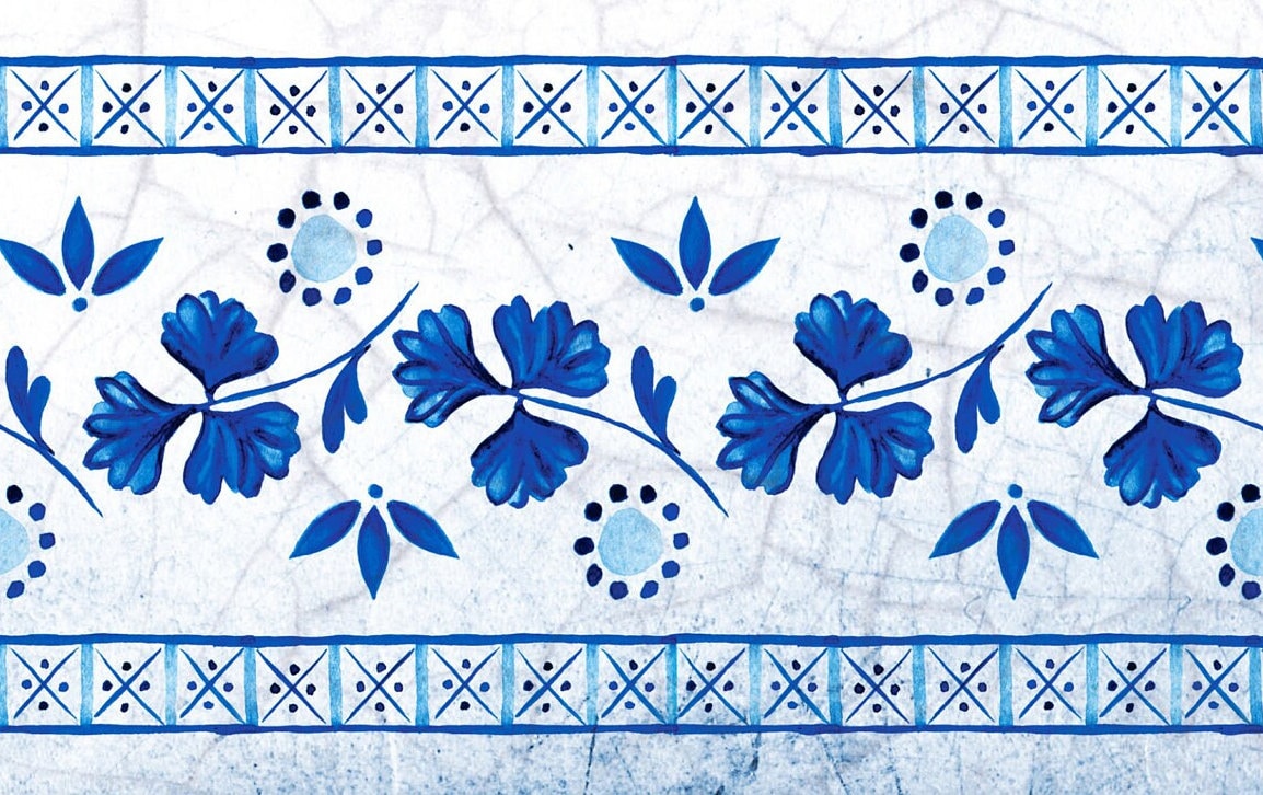 Large Decoupage Paper - Decoupage Art - Rice Paper for Decoupage - Vintage Decoupage - Blue Floral Bordure