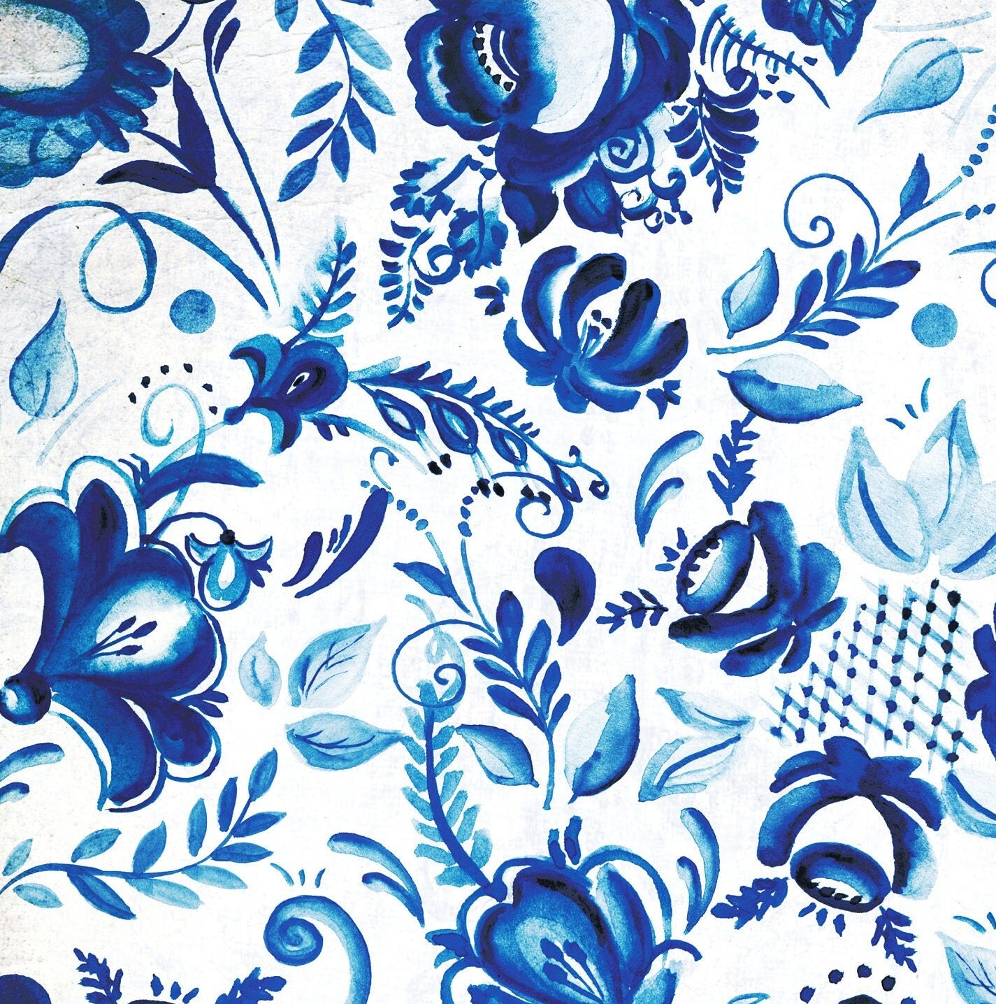 Large Decoupage Paper - Decoupage Art - Rice Paper for Decoupage - Vintage Decoupage - Blue Floral