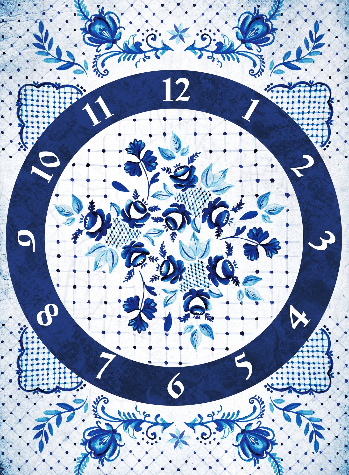 Large Decoupage Paper - Decoupage Art - Rice Paper for Decoupage - Vintage Decoupage - Blue Floral Clock