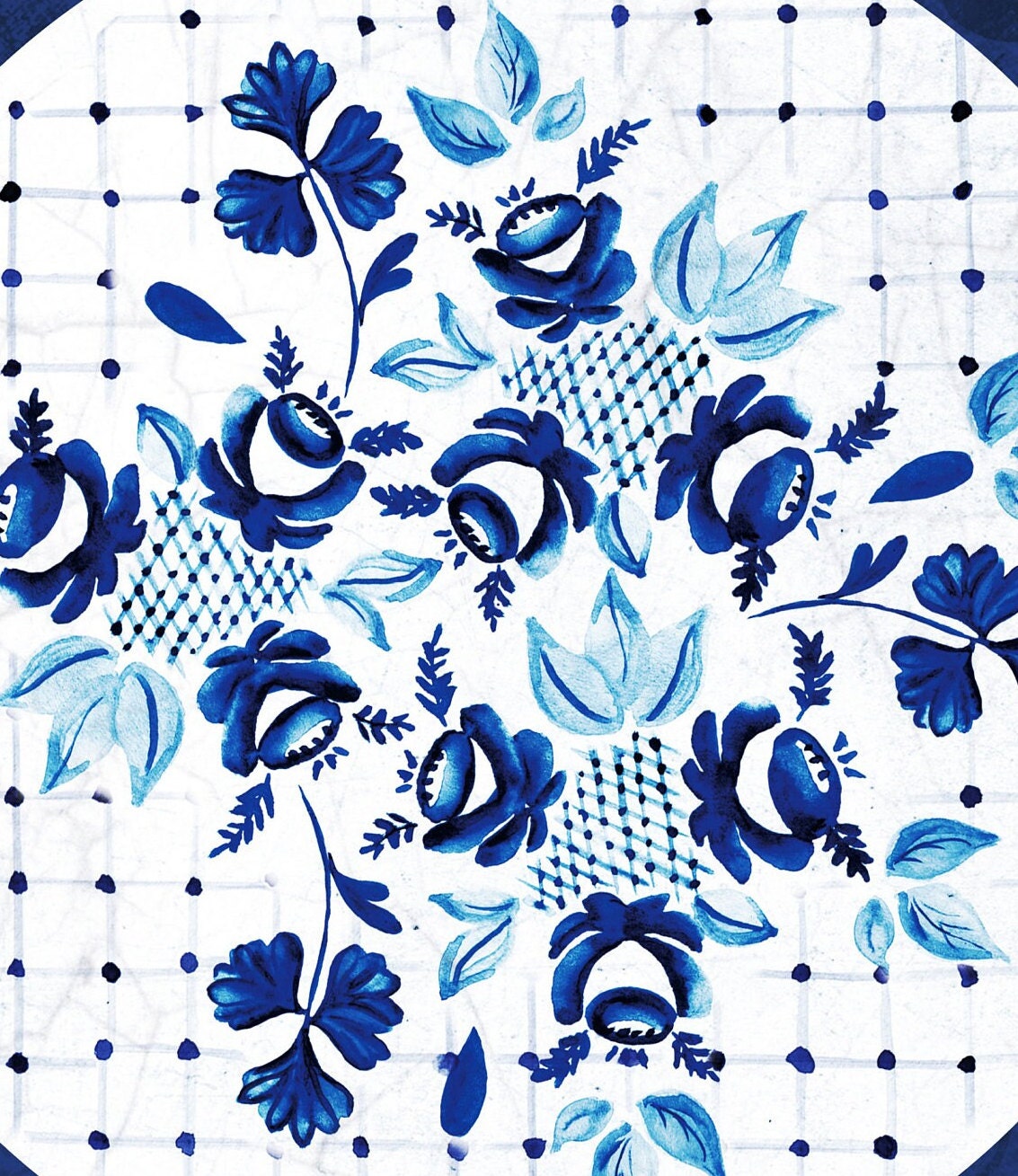Large Decoupage Paper - Decoupage Art - Rice Paper for Decoupage - Vintage Decoupage - Blue Floral Clock