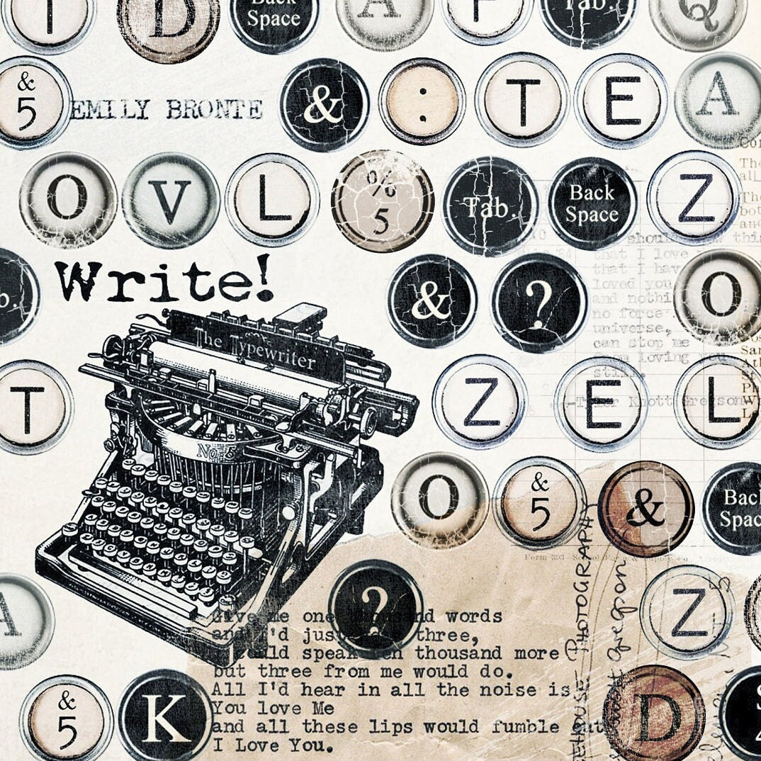 Large Decoupage Paper - Decoupage Art - Rice Paper for Decoupage - Vintage Decoupage - Typewriter