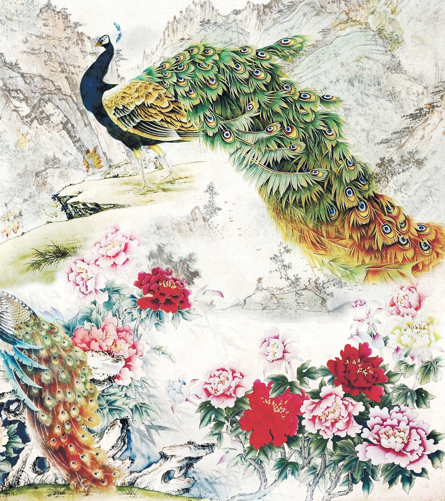 Large Decoupage Paper - Decoupage Art - Rice Paper for Decoupage - Vintage Decoupage - Peacock