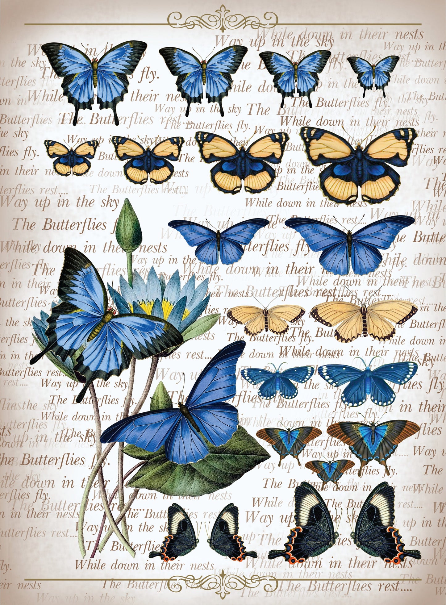 Large Decoupage Paper - Decoupage Art - Rice Paper for Decoupage - Vintage Decoupage - Butterfly
