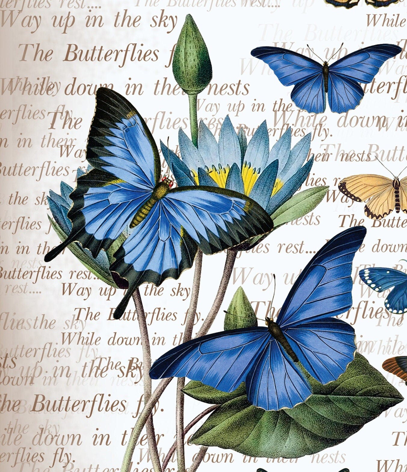 Large Decoupage Paper - Decoupage Art - Rice Paper for Decoupage - Vintage Decoupage - Butterfly