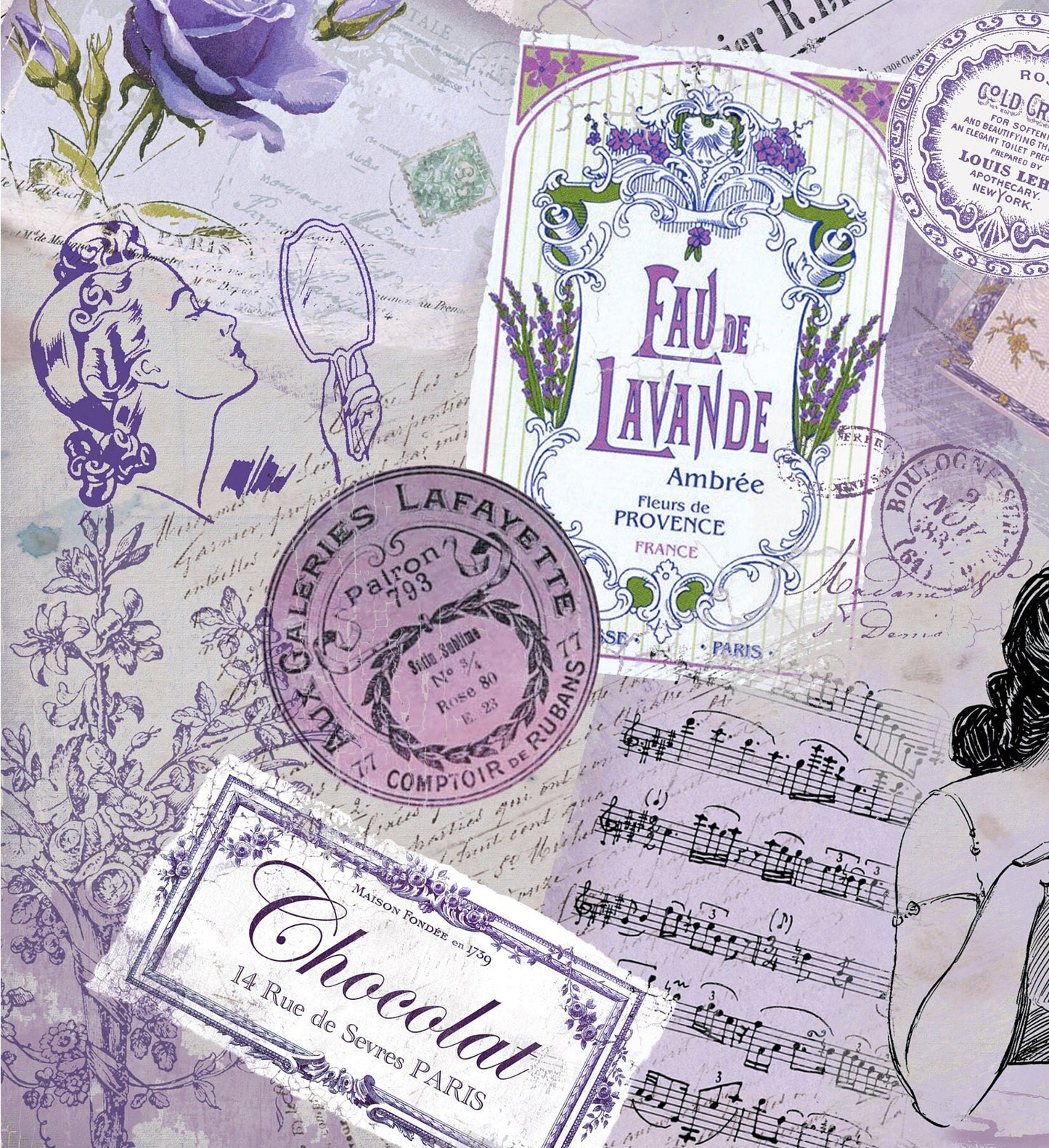 Large Decoupage Paper - Decoupage Art - Rice Paper for Decoupage - Vintage Decoupage - Purple