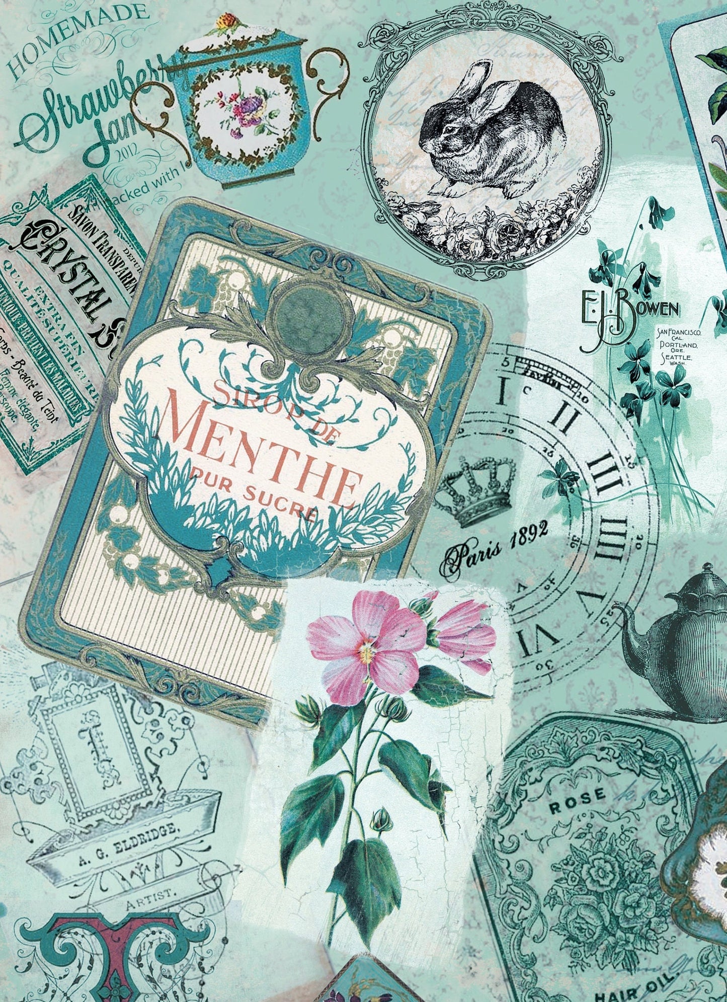 Large Decoupage Paper - Decoupage Art - Rice Paper for Decoupage - Vintage Decoupage - Green Cage Rose