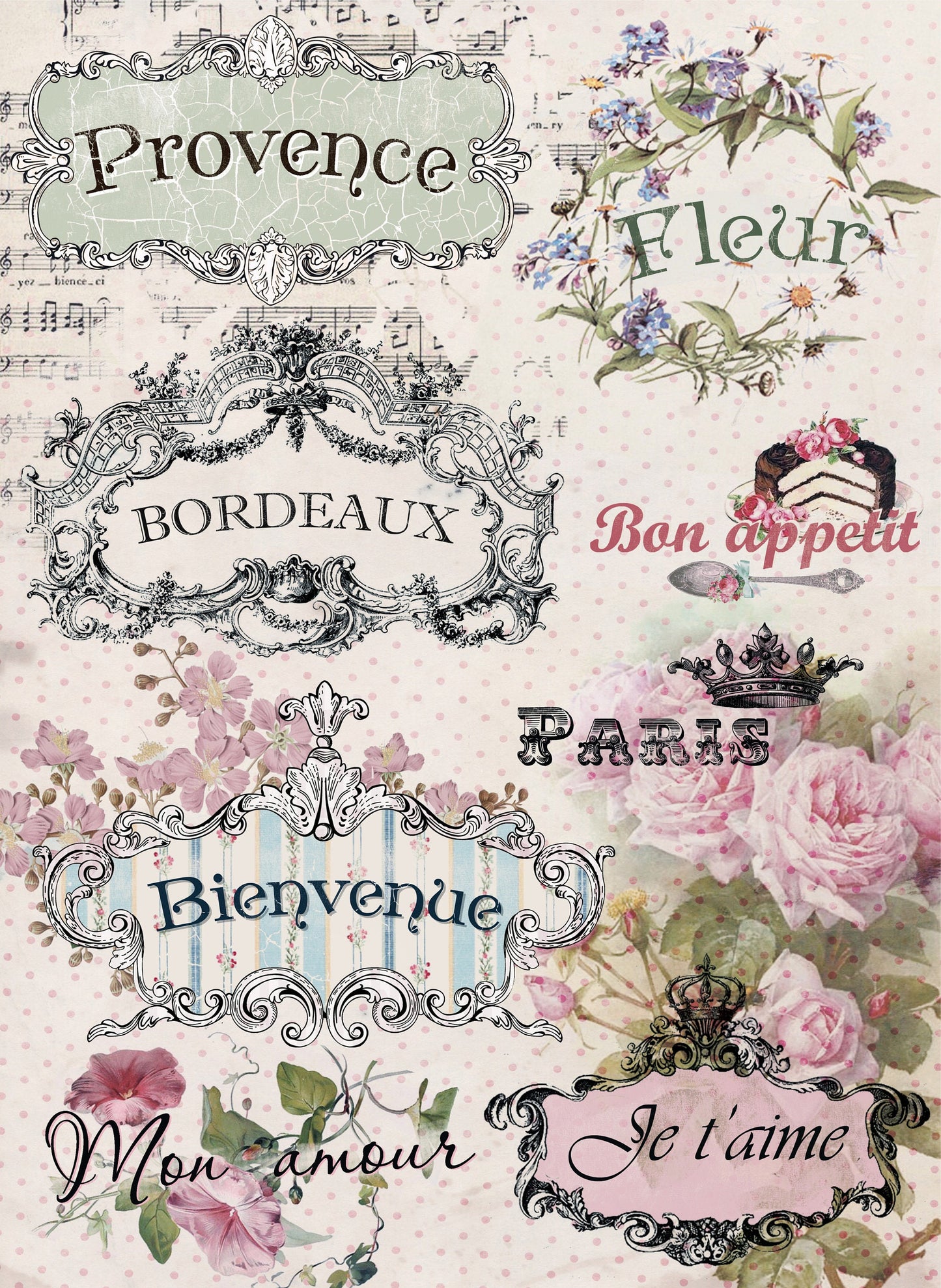 Large Decoupage Paper - Decoupage Art - Rice Paper for Decoupage - Vintage Decoupage - Bon Apetit Bordeaux
