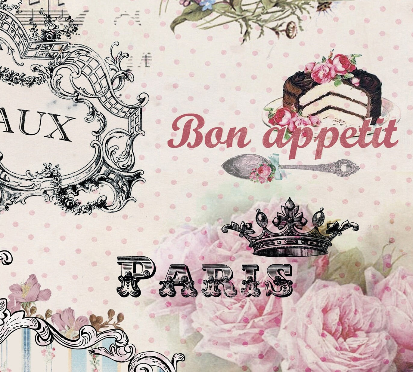 Large Decoupage Paper - Decoupage Art - Rice Paper for Decoupage - Vintage Decoupage - Bon Apetit Bordeaux