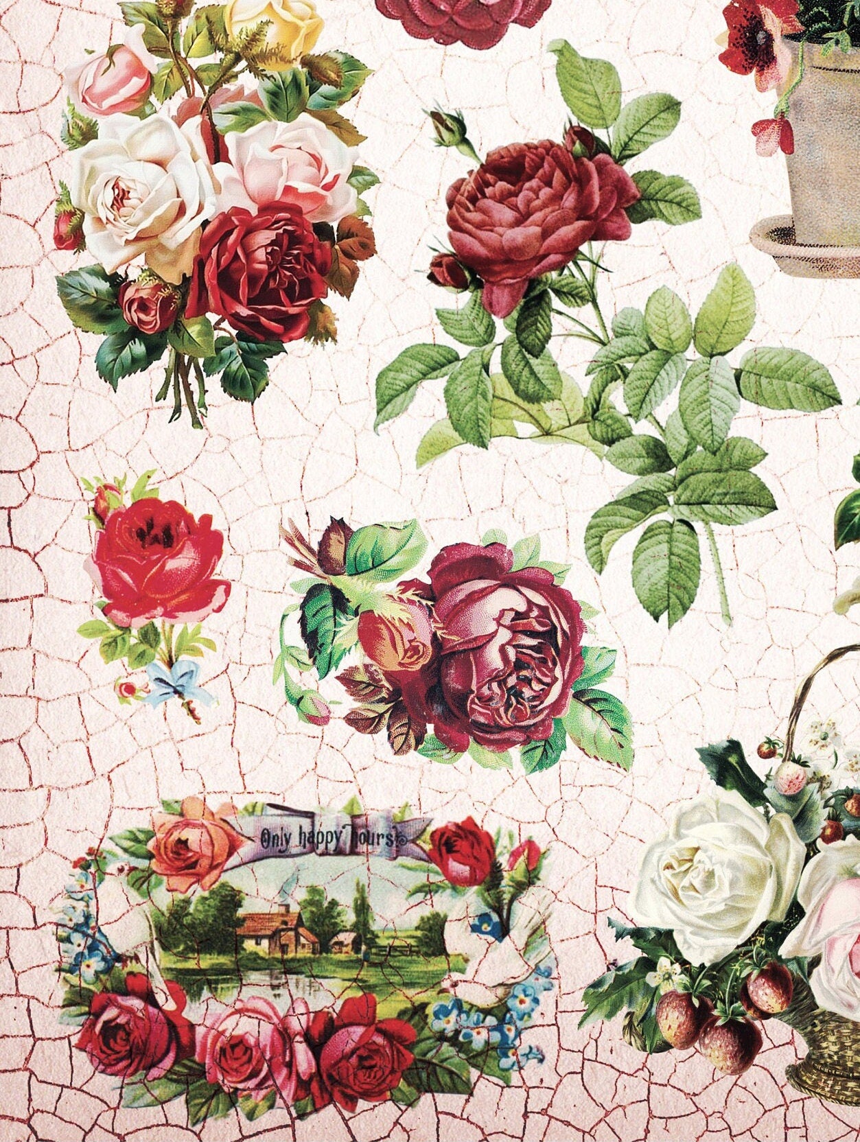 Large Decoupage Paper - Decoupage Art - Rice Paper for Decoupage - Vintage Decoupage - Roses