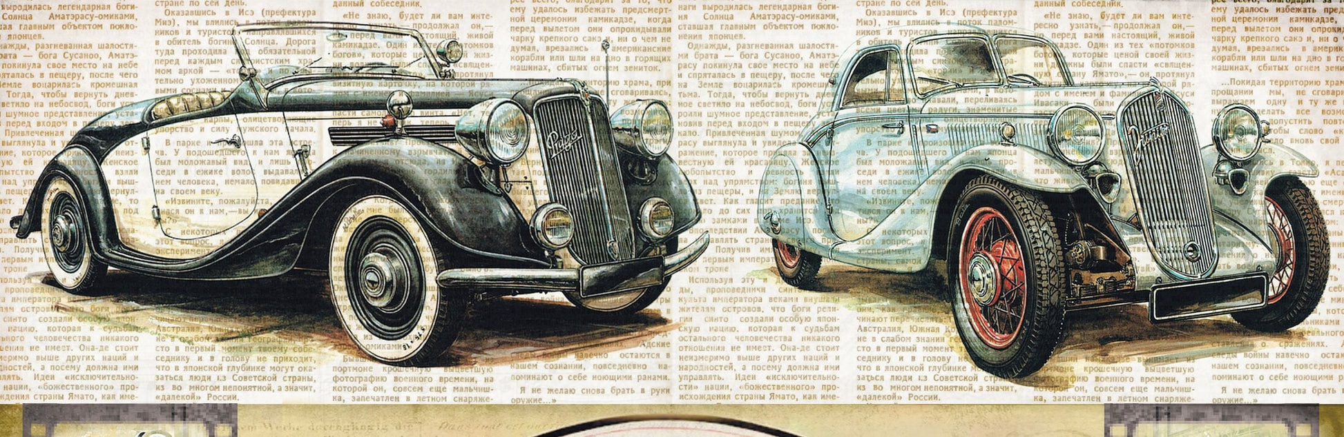 Large Decoupage Paper - Decoupage Art - Rice Paper for Decoupage - Vintage Decoupage - Cars Driver