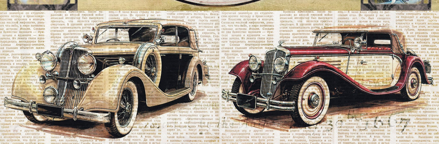 Large Decoupage Paper - Decoupage Art - Rice Paper for Decoupage - Vintage Decoupage - Cars Driver