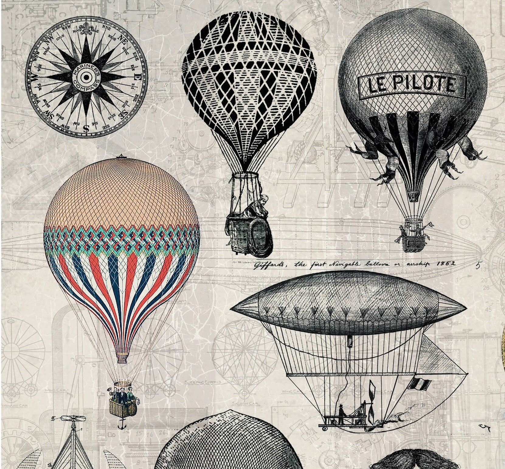 Large Decoupage Paper - Decoupage Art - Rice Paper for Decoupage - Decoupage for Furniture - Vintage Decoupage - Air Balloons