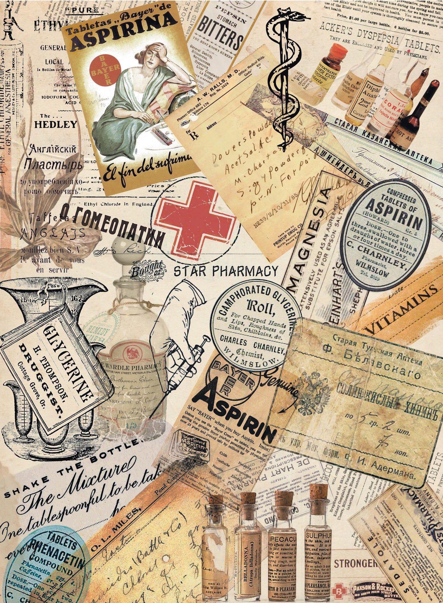 Large Decoupage Paper - Decoupage Art - Rice Paper for Decoupage - Decoupage for Furniture - Vintage Decoupage - Pharmacy Medical