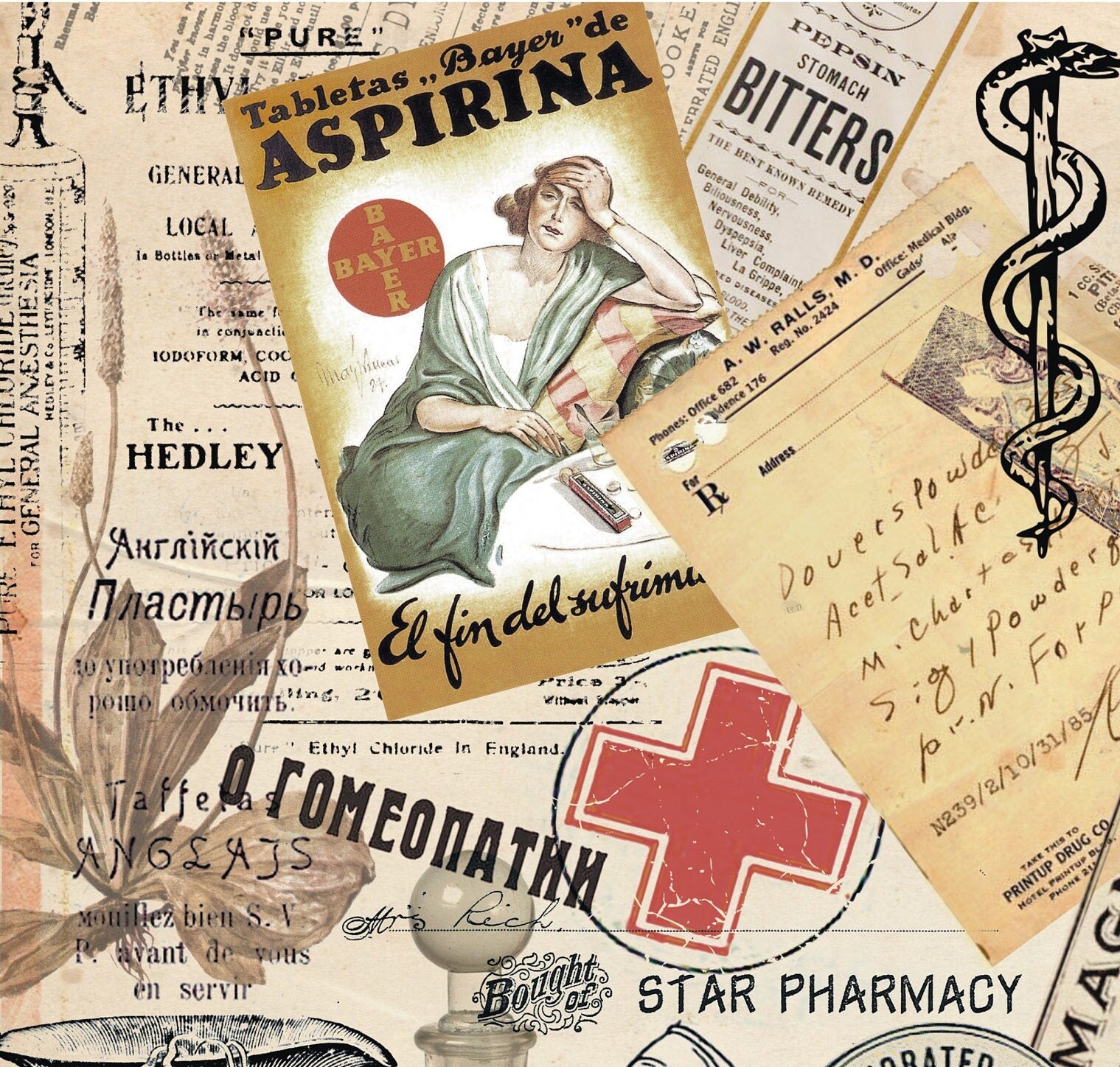 Large Decoupage Paper - Decoupage Art - Rice Paper for Decoupage - Decoupage for Furniture - Vintage Decoupage - Pharmacy Medical
