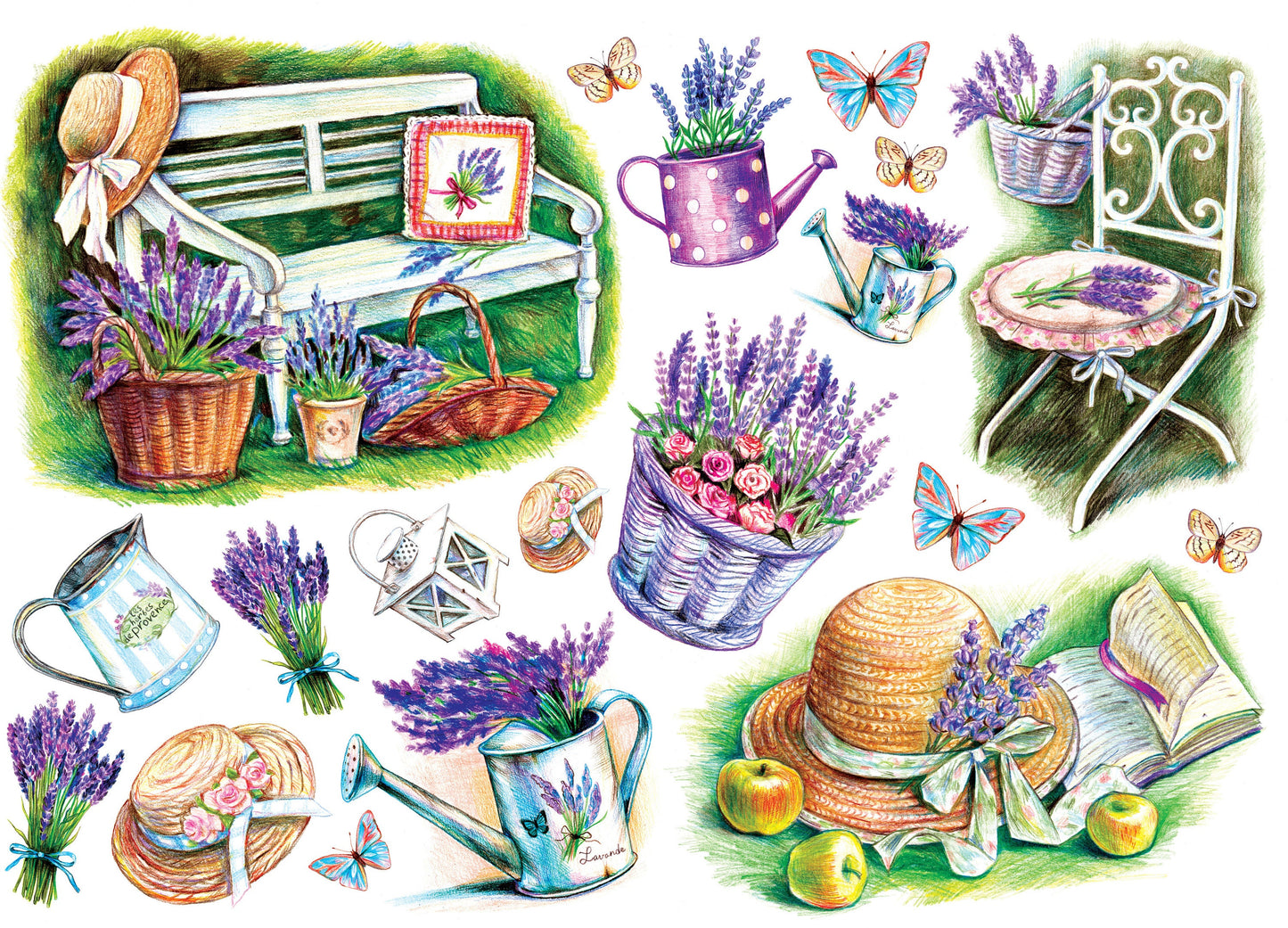 Large Decoupage Paper - Decoupage Art - Rice Paper for Decoupage - Decoupage for Furniture - Vintage Decoupage - Watercolor Flowers Lavander