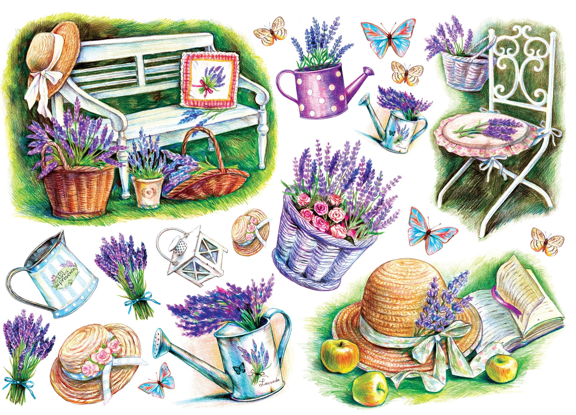 Large Decoupage Paper - Decoupage Art - Rice Paper for Decoupage - Decoupage for Furniture - Vintage Decoupage - Watercolor Flowers Lavander