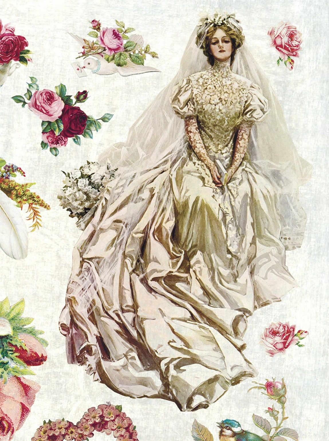 Large Decoupage Paper - Decoupage Art - Rice Paper for Decoupage - Decoupage for Furniture - Vintage Decoupage - Wedding Bride