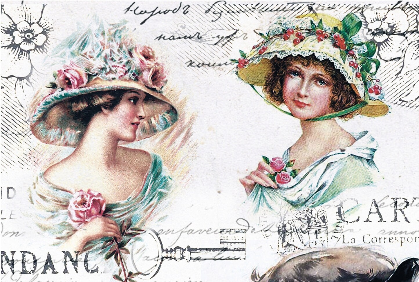 Large Decoupage Paper - Decoupage Art - Rice Paper for Decoupage - Decoupage for Furniture - Vintage Decoupage - Ladies with Hats