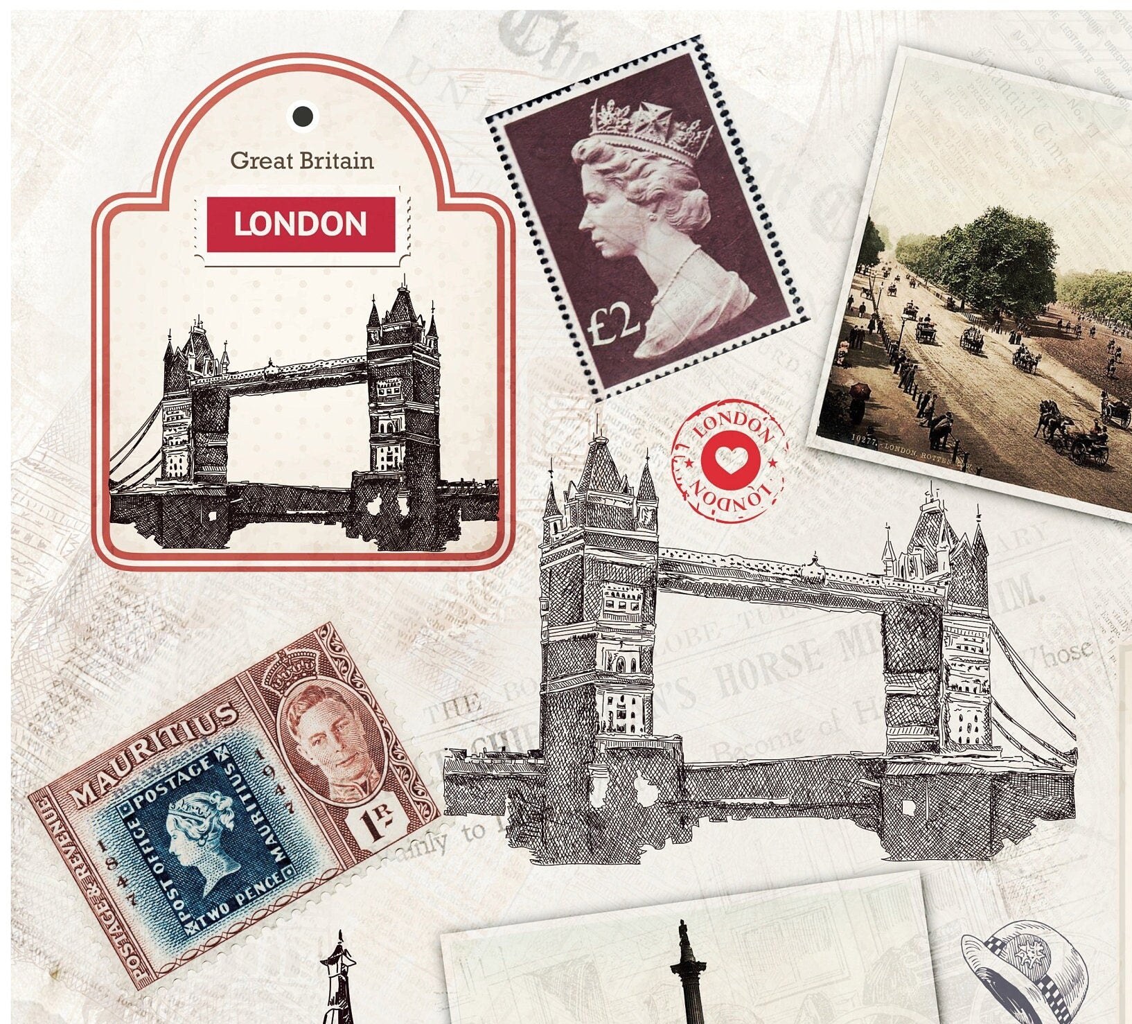 Large Decoupage Paper - Decoupage Art - Rice Paper for Decoupage - Decoupage for Furniture - Vintage Decoupage - London Big Ben