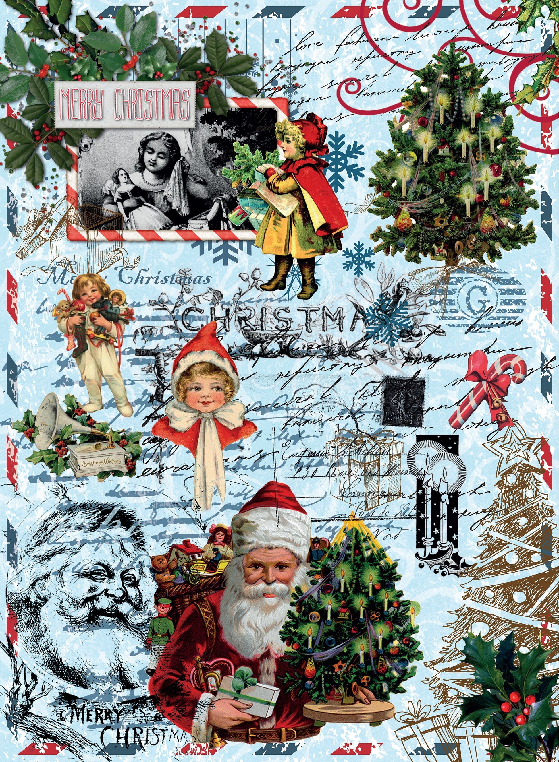 Large Decoupage Paper - Decoupage Art - Rice Paper for Decoupage - Decoupage for Furniture - Vintage Decoupage - Christmas Santa