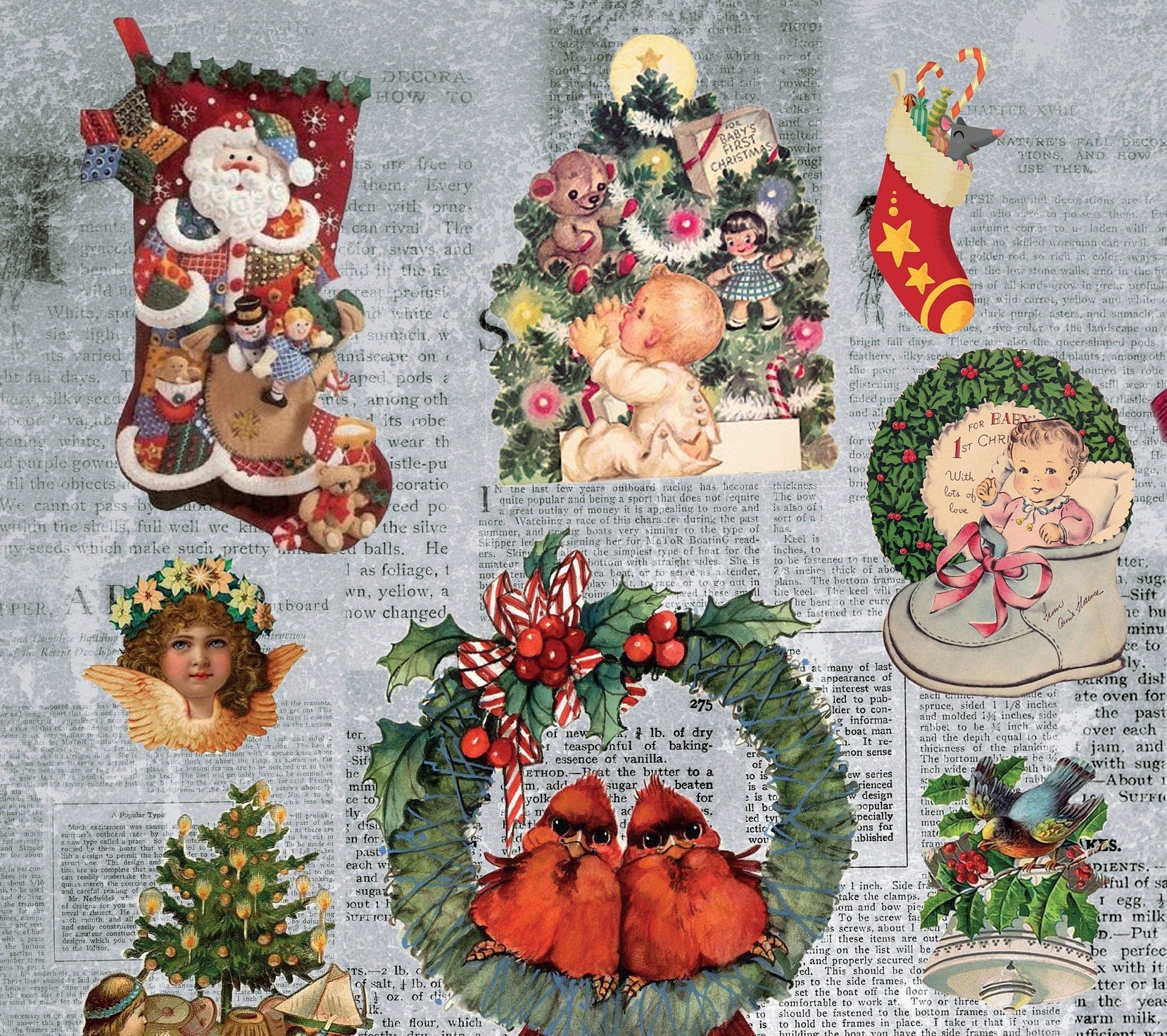 Large Decoupage Paper - Decoupage Art - Rice Paper for Decoupage - Decoupage for Furniture - Vintage Decoupage - Christmas