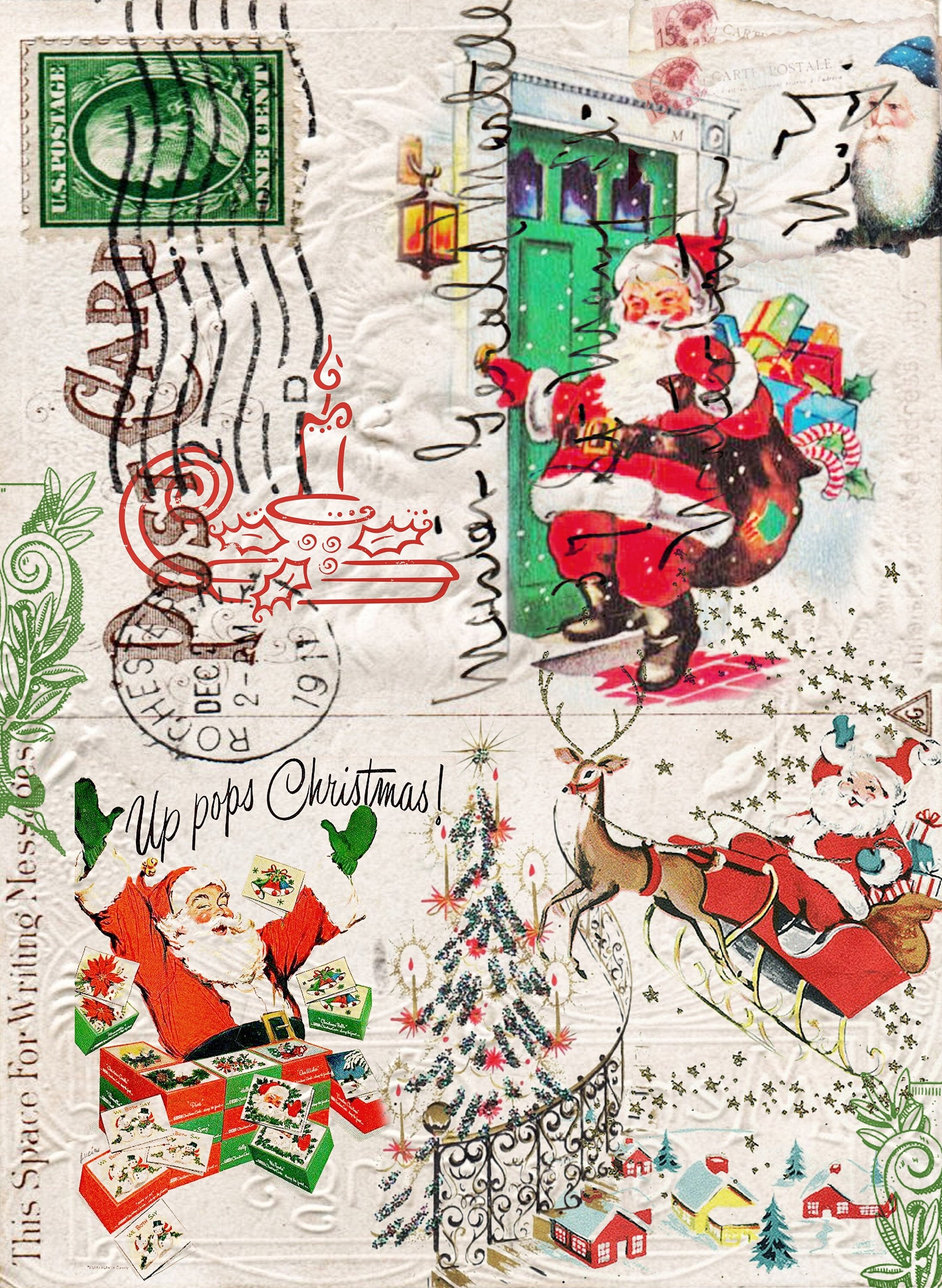 Large Decoupage Paper - Decoupage Art - Rice Paper for Decoupage - Decoupage for Furniture - Vintage Decoupage - Happy Christmas Santa
