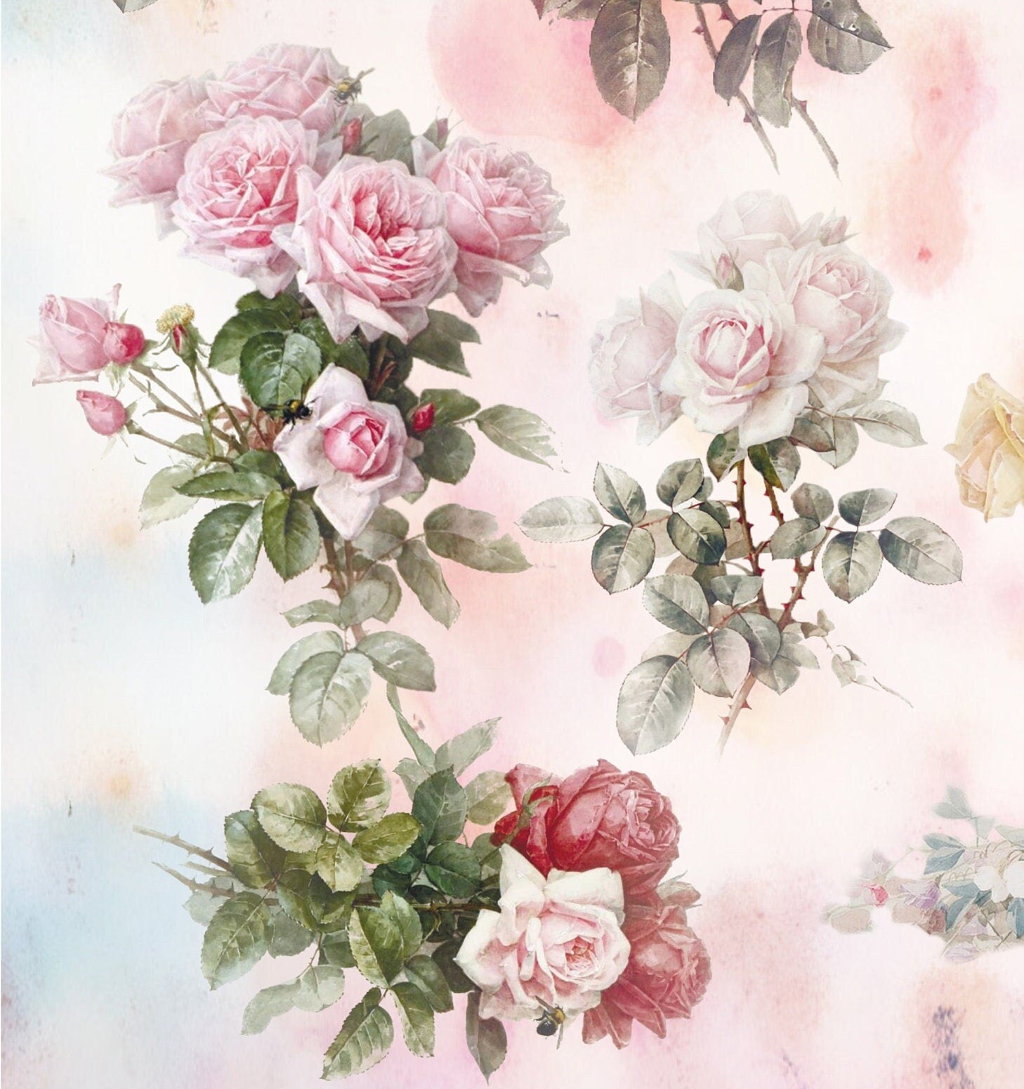 Large Decoupage Paper - Decoupage Art - Rice Paper for Decoupage - Decoupage for Furniture - Vintage Decoupage - Roses