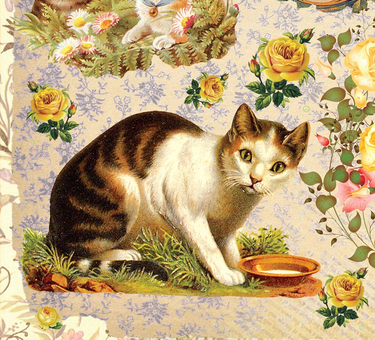 Large Decoupage Paper - Decoupage Art - Rice Paper for Decoupage - Decoupage for Furniture - Vintage Decoupage - Cats