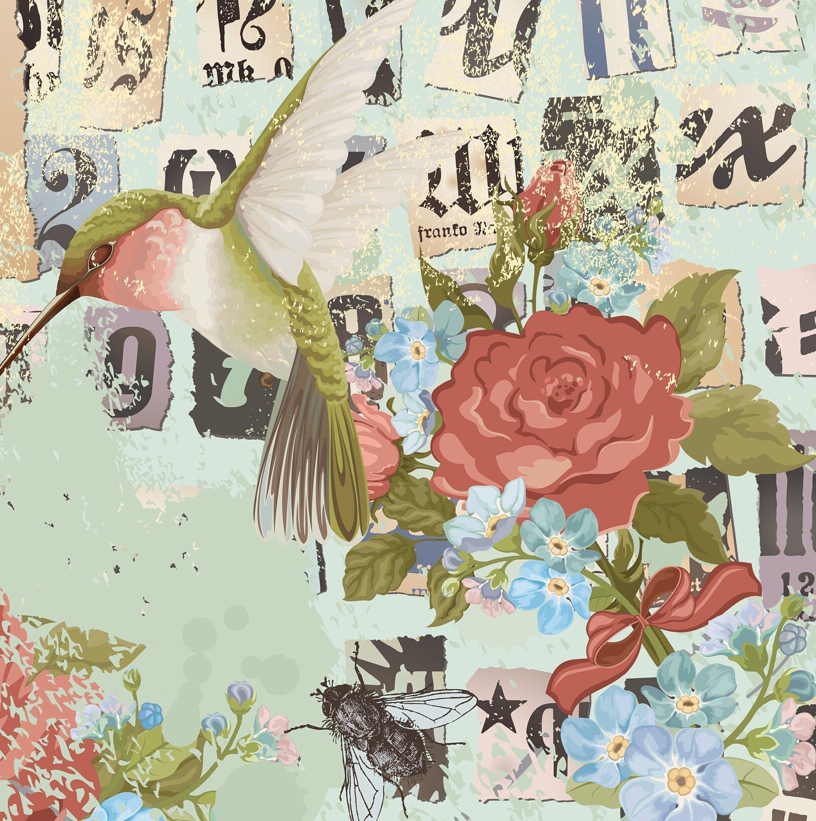 Large Decoupage Paper - Decoupage Art - Rice Paper for Decoupage - Decoupage for Furniture - Vintage Decoupage - Birds Collage