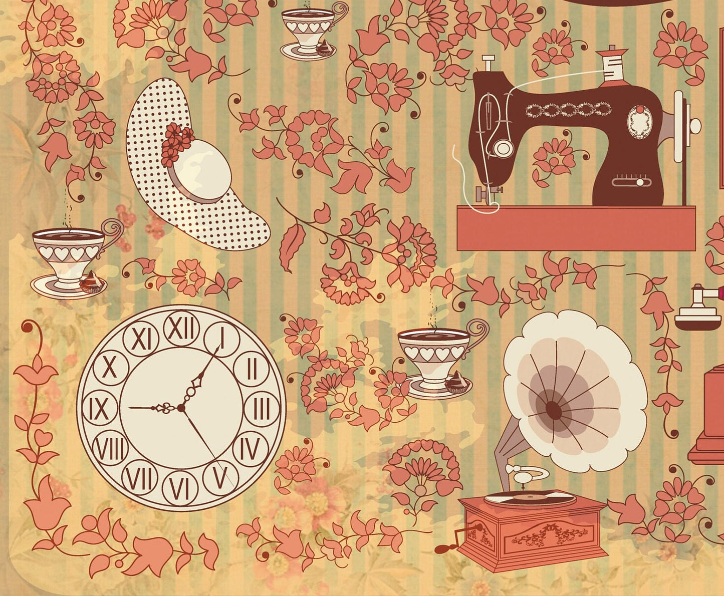 Large Decoupage Paper - Decoupage Art - Rice Paper for Decoupage - Decoupage for Furniture - Vintage Decoupage - Antique Gramophone Clock