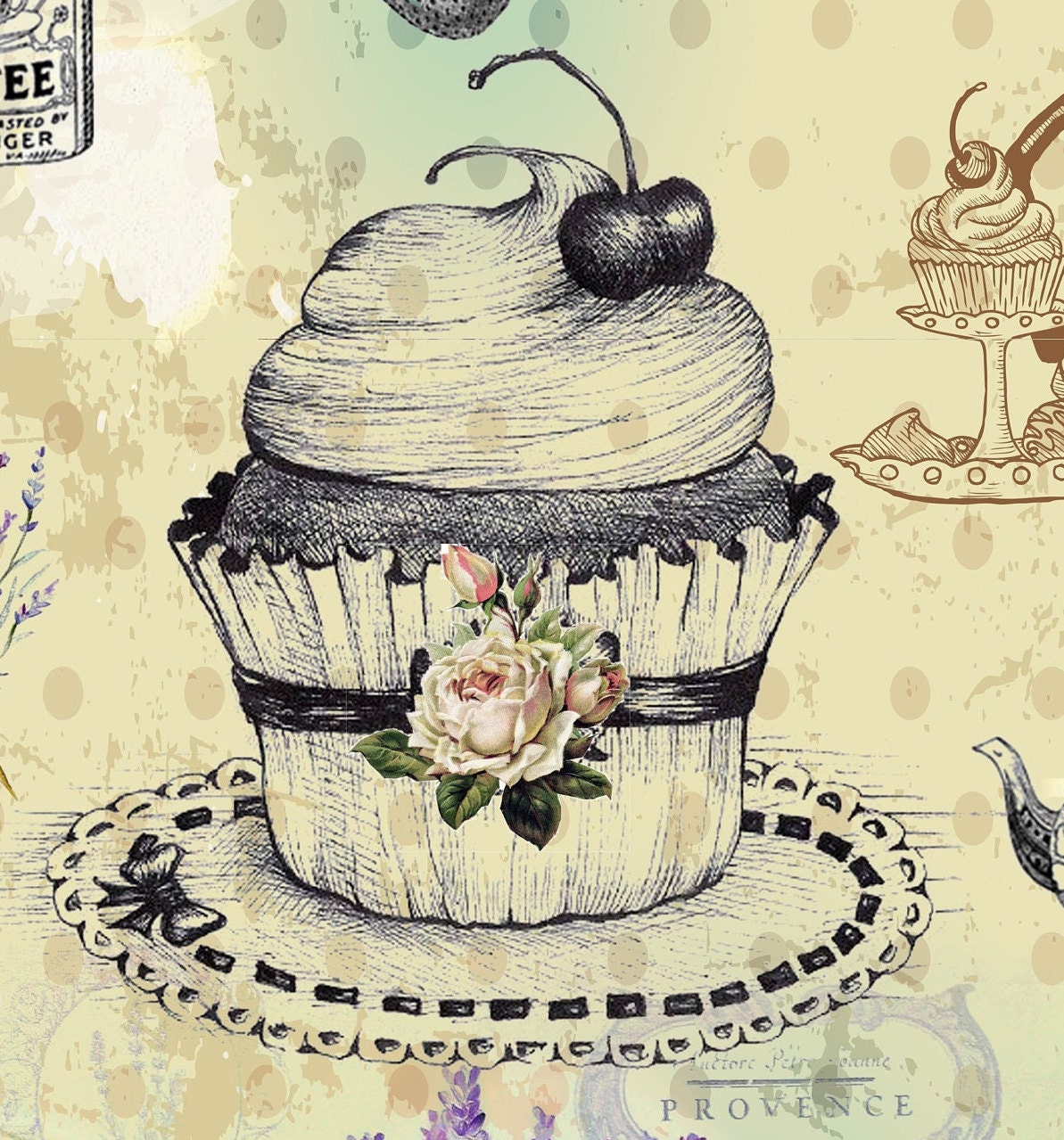 Decoupage Rice Paper - Vintage Kitchen & Lavender Art