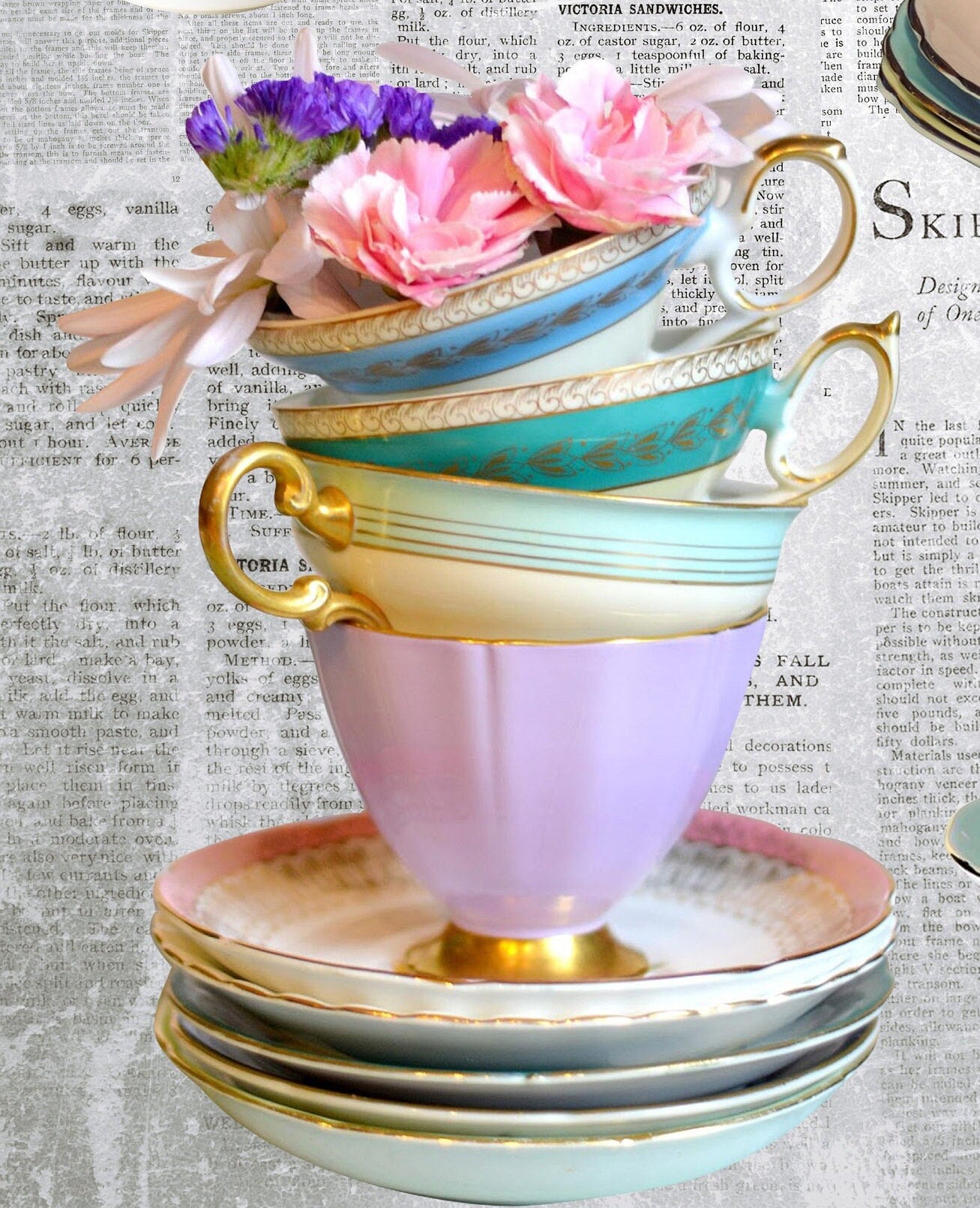 Tea Cups Decoupage Paper - Art Rice Paper