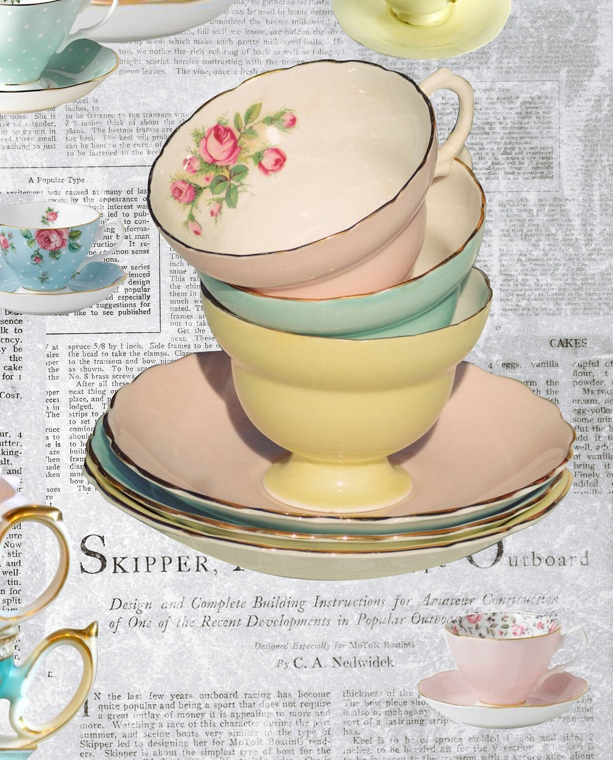 Tea Cups Decoupage Paper - Art Rice Paper