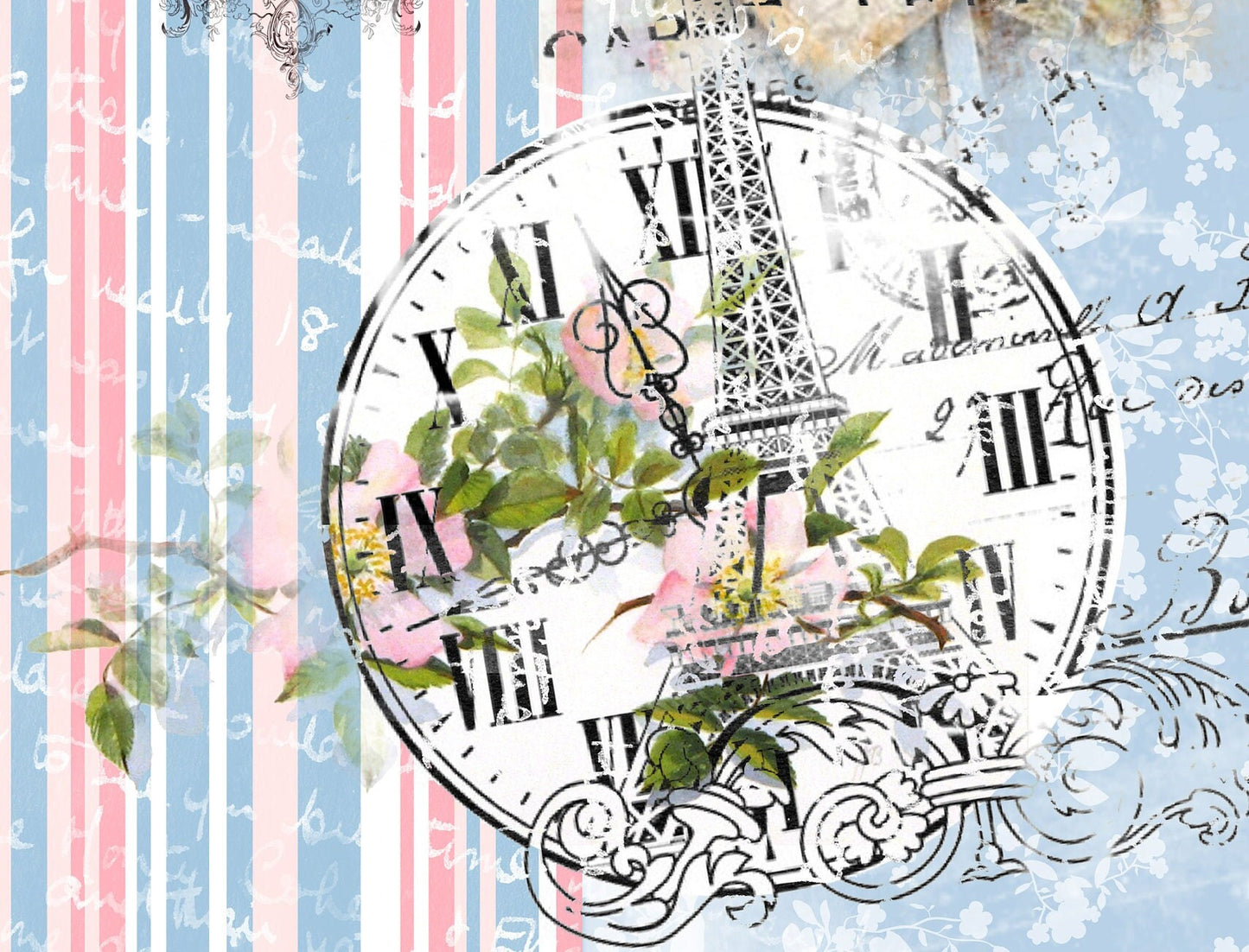Large Decoupage Paper - Decoupage Art - Rice Paper for Decoupage - Decoupage for Furniture - Vintage Decoupage - Chair Clock Roses