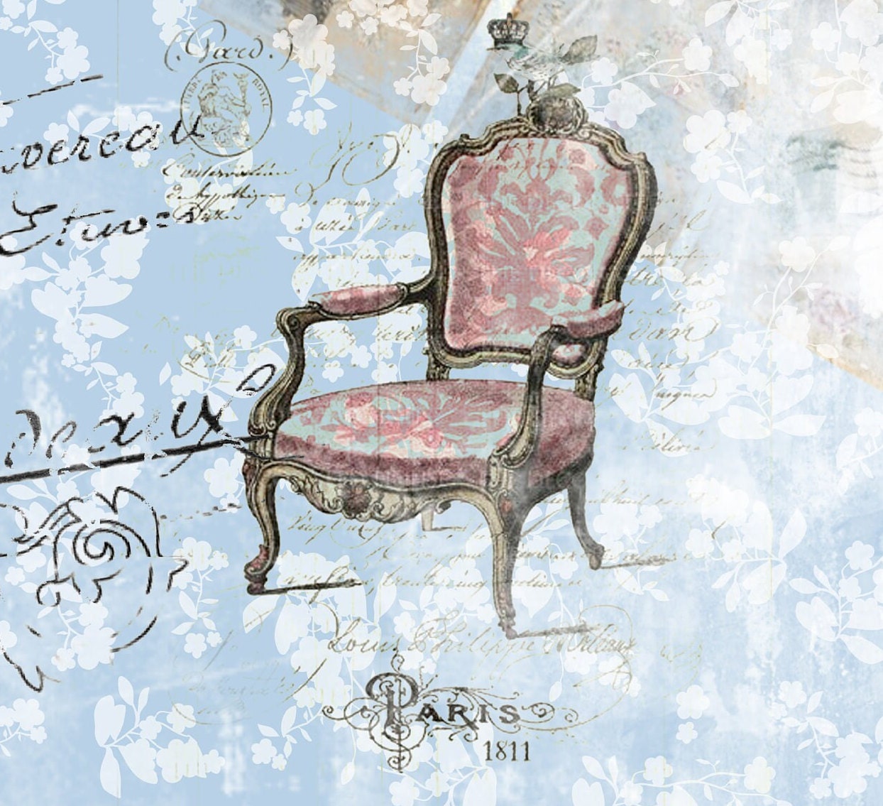 Large Decoupage Paper - Decoupage Art - Rice Paper for Decoupage - Decoupage for Furniture - Vintage Decoupage - Chair Clock Roses