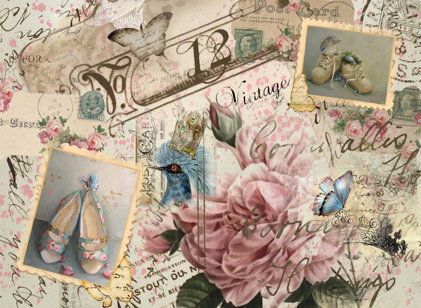 Vintage Shoes Flowers Rice Paper - Decoupage Art for Furniture